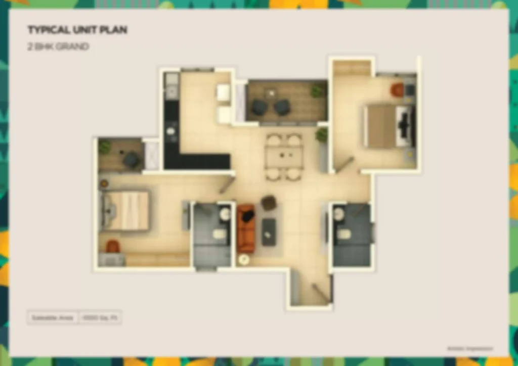Purva Bagalur 3 BHK Apartment Floor Plan by Puravankara Group located at KIADB Aerospace Park, Bagalur, Bangalore Karnataka