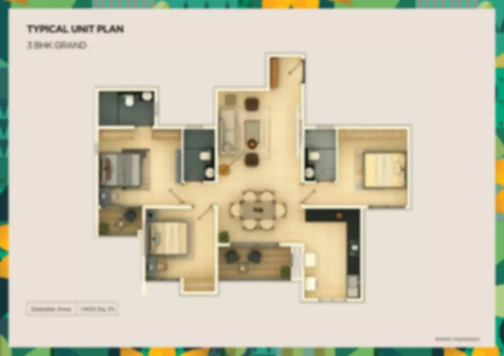Purva Bagalur 4 BHK Apartment Floor Plan by Puravankara Group located at KIADB Aerospace Park, Bagalur, Bangalore Karnataka